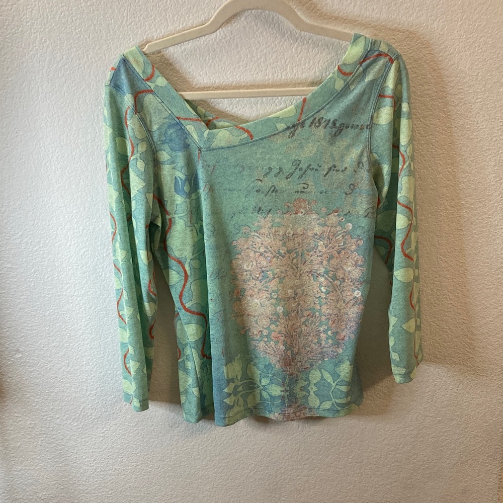 Artistic Mint Green sheer Long Sleeve Blouse boho quirky m